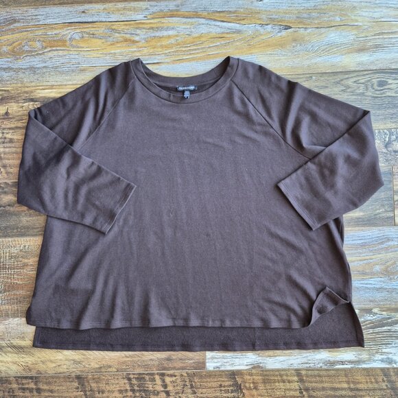 EUC EILEEN FISHER Terry Fleece Lined Raglan Sleeve Boxy Tunic Top Tencel Brown - Picture 4 of 12
